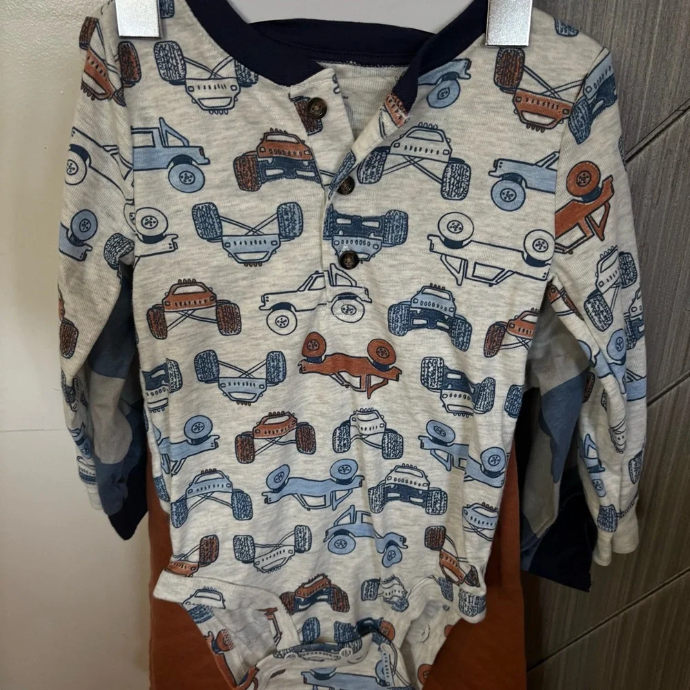 NWT Carter's 4-Piece Long Sleeve Bodysuits & Jogger Set Navy/Brown/Cars 18M